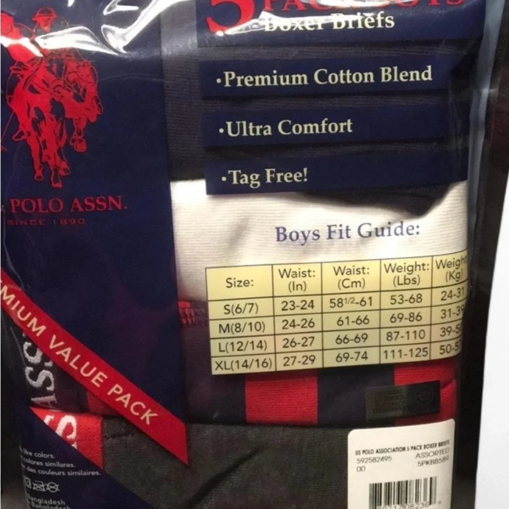 U.S. Polo Assn. 5 Pack Boys Boxer Briefs, M (8-10)